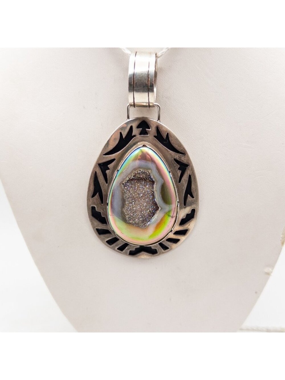 Classic Vintage NAVAJO GEOD 3.25" 45g HEAVY BIG Pendant in Sterling Silver